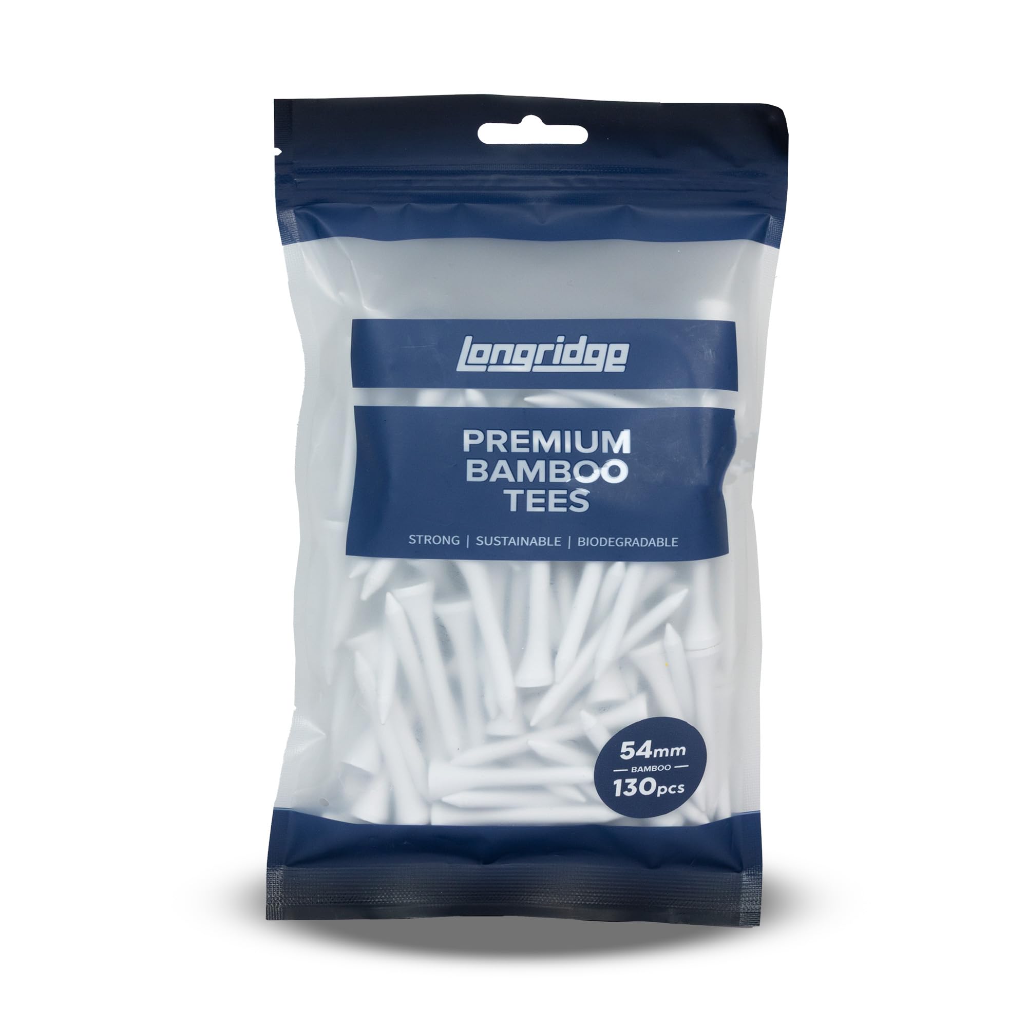 Longridge Bamboo Golf Tees, 54mm (130 Pcs), White, Sustainable Biodegradable Golf Tees