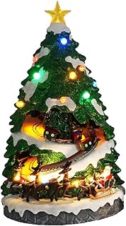 YQQY Christmas Village House Christmas Tree Shape - Moving Train & Colourful LED Lights & 8 Festive Songs - Indoor Decorations for Home Tabletop Gift
