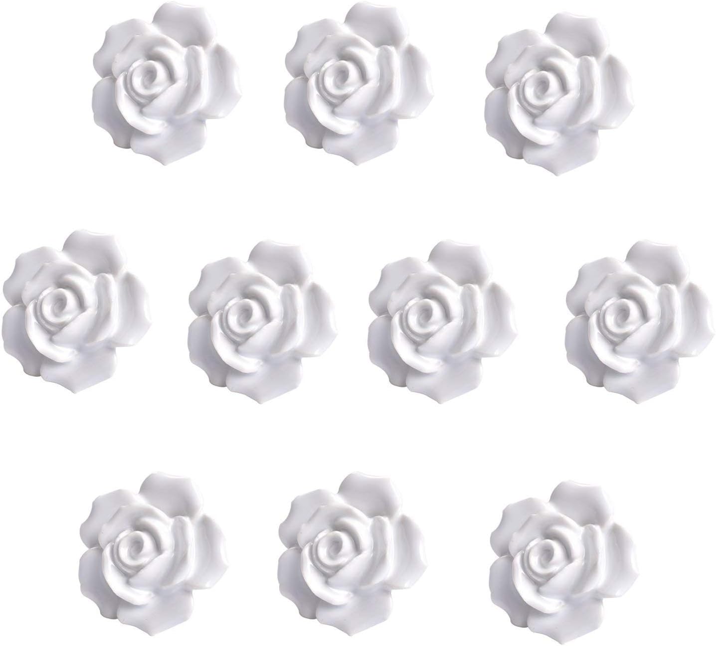Eidoct10 Pcs Ceramic Vintage Floral Rose Flower Door Knobs Handle Drawer Kitchen + Screws (White)
