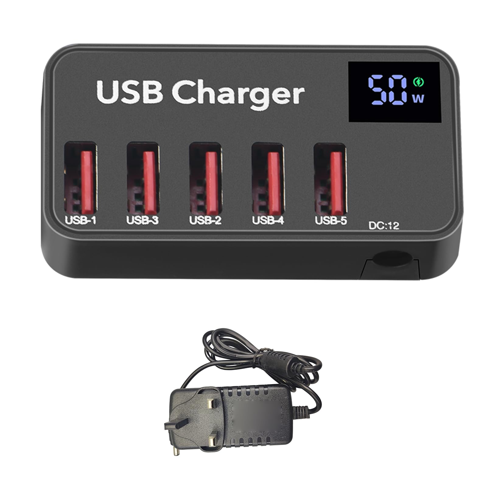 商品5ポートUSB充電ステーション、LCD画面搭載、スマホ