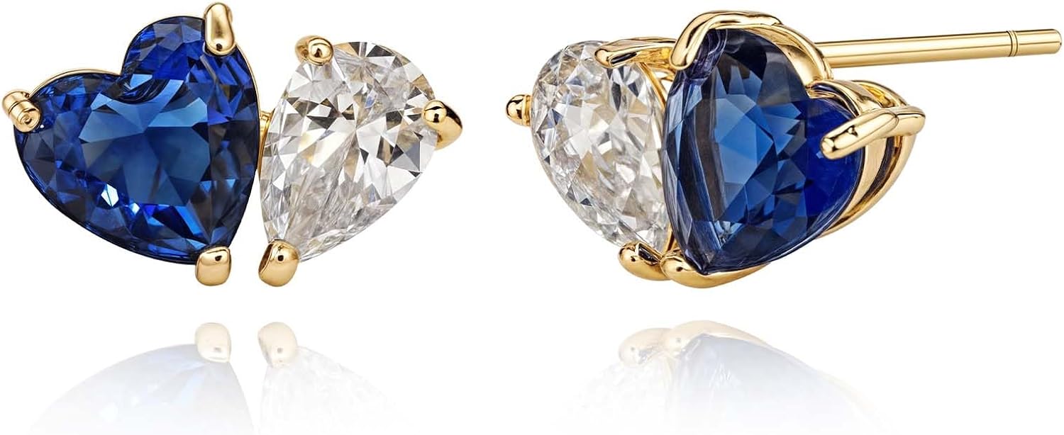 MEVECCO Gold Heart Earrings Studs for Women 18K Gold Plated Crystal Cubic Zirconia Earrings Handmade Ear Jewelry Gifts for Her