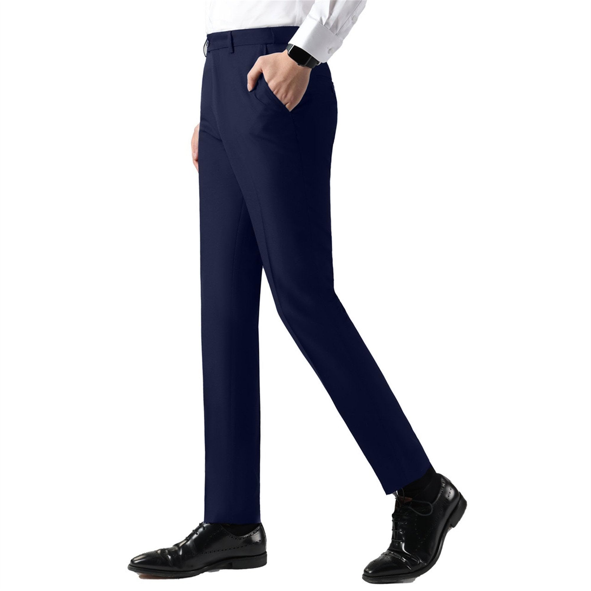 Pantalones de vestir elásticos ajustados para hombre, con cremallera recta, cintura expandible, pantalones de vestir acogedores resistentes a las arrugas para hombre