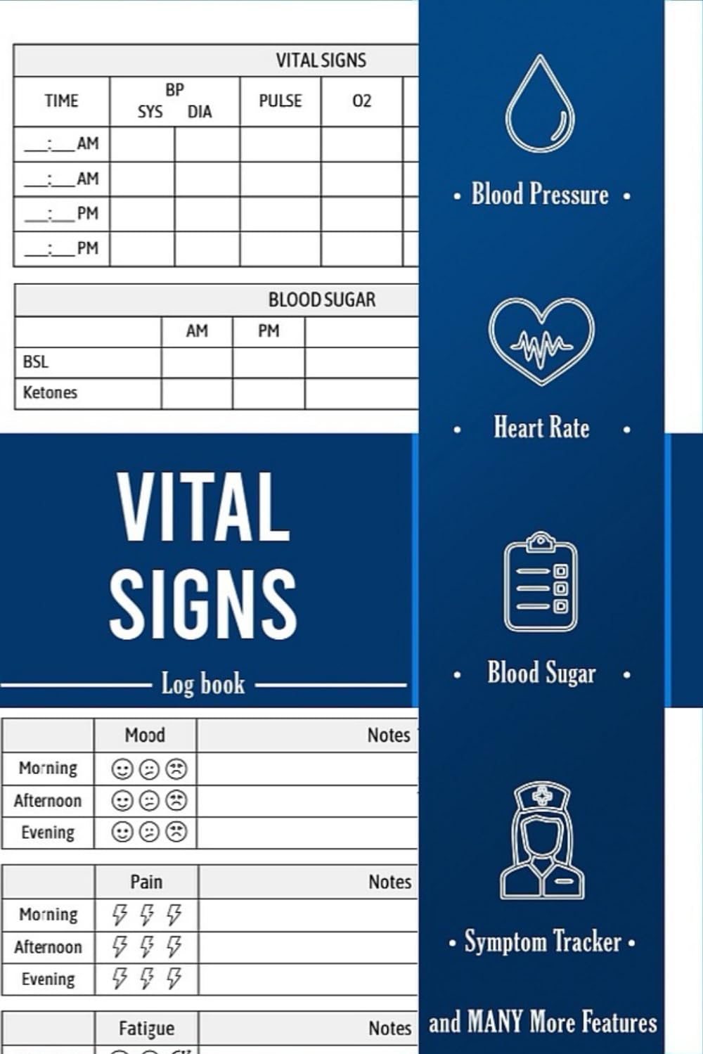 Vital Signs Log book: Complete Health Monitoring Record Log to Track Blood Pressure, Blood sugar, Heart Rate, Weight, Daily Symptoms, Pain, Fatigue, ... Quotes. The Ultimate Health Journal.