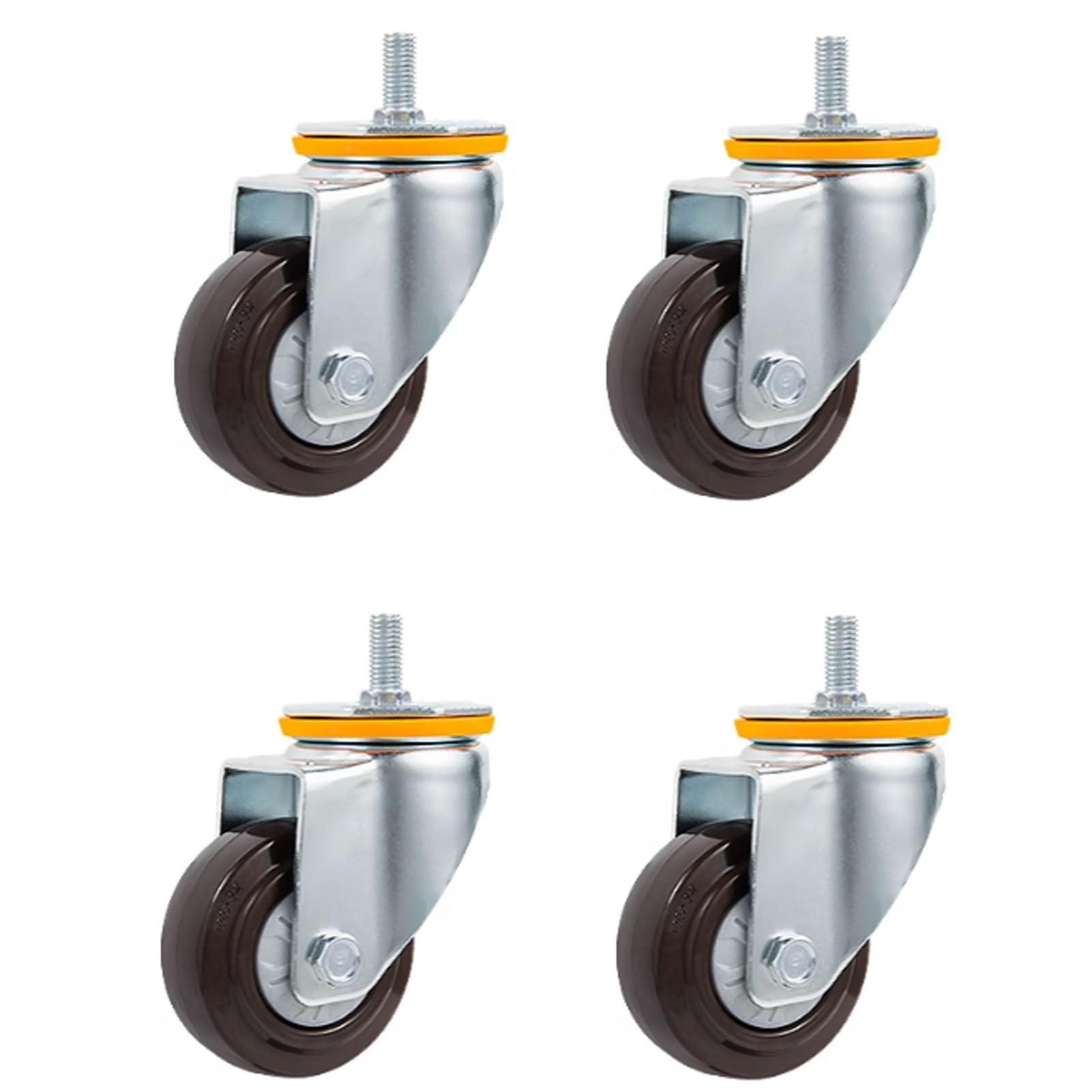 Wytrzymałe kółka gumowe 10 cm z hamulcem - ciche, uniwersalne kółka skrętne do wózków - gwint M14/M16 x 30 mm - nośność 330 kg - zestaw 4 szt