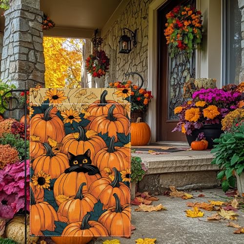 Drapeau de jardin chat d'automne pour décoration extérieure de maison