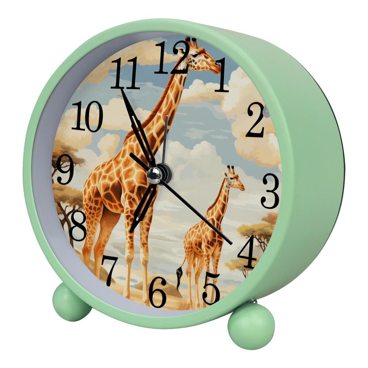 Luoweisi Alarm Clock Forest Giraffe, Silent Non-Ticking with Night Light