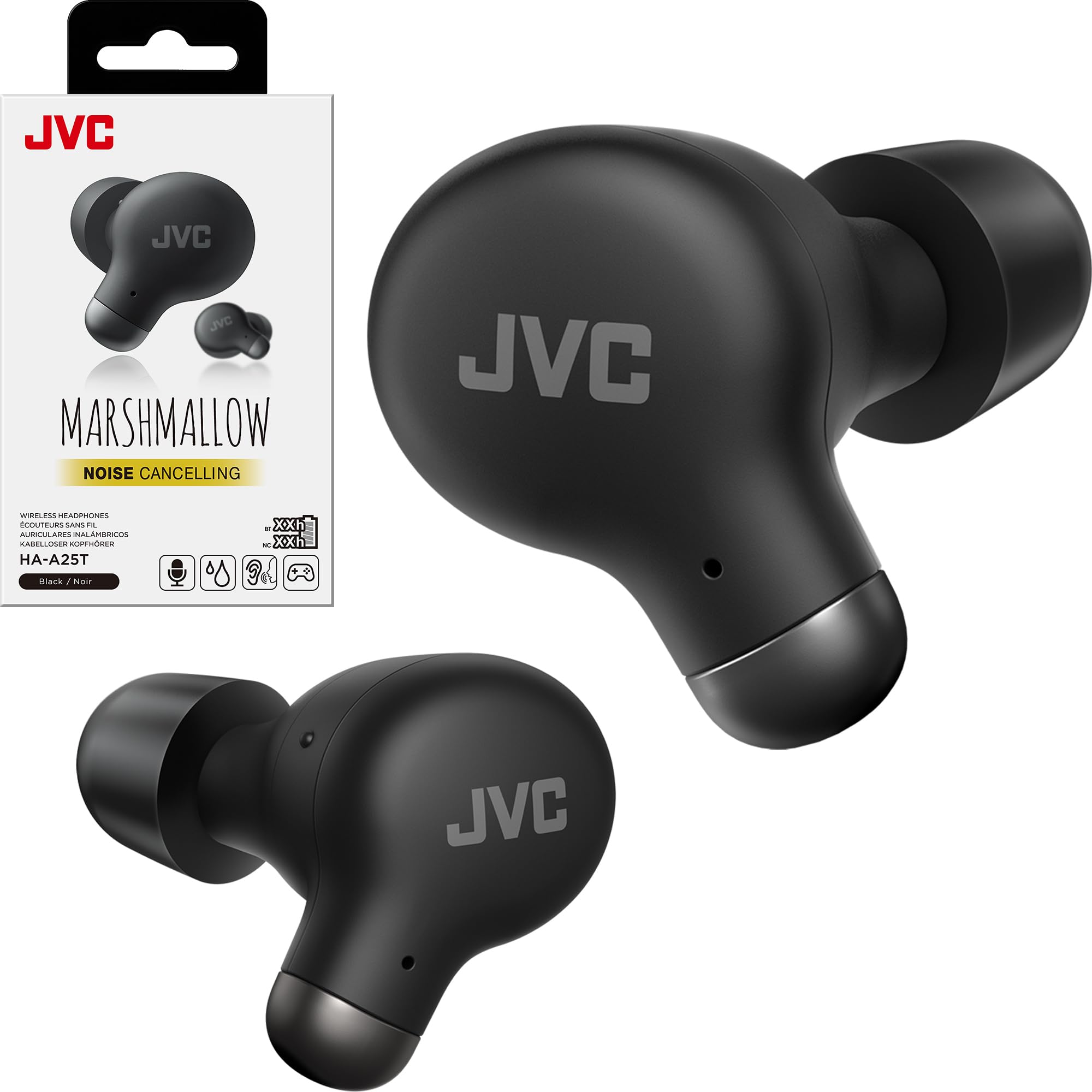 JVC Active Noise Cancelling True Wireless Earbuds - Bluetooth 5.3 with ANC - Comfortable Fit with S/M/L Silicon & Memory Foam Earpieces - IPX4 Water