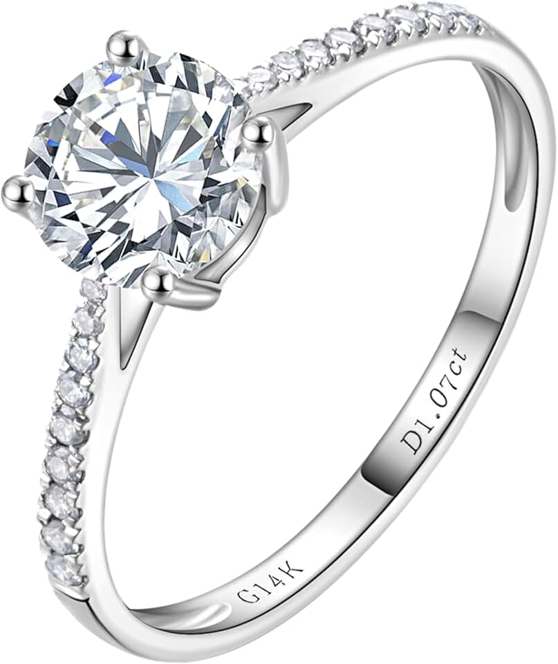 CRITI RORA 1-3 Carat Lab Grown Diamond Engagement Rings for Women,14K White Gold Classic 4-Prong IGI Certificate Round Cut Halo Ring,D-E Color VS1-VS2 Clarity,Wedding Band for Women