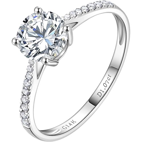 14K White Gold 1-3 Carat Lab Grown Diamond Engagement Ring,IGI Certificate Classic 4-Prong Round Cut with Halo Setting,D-E Color VS1-VS2 Clarity,Wedding Band for Women