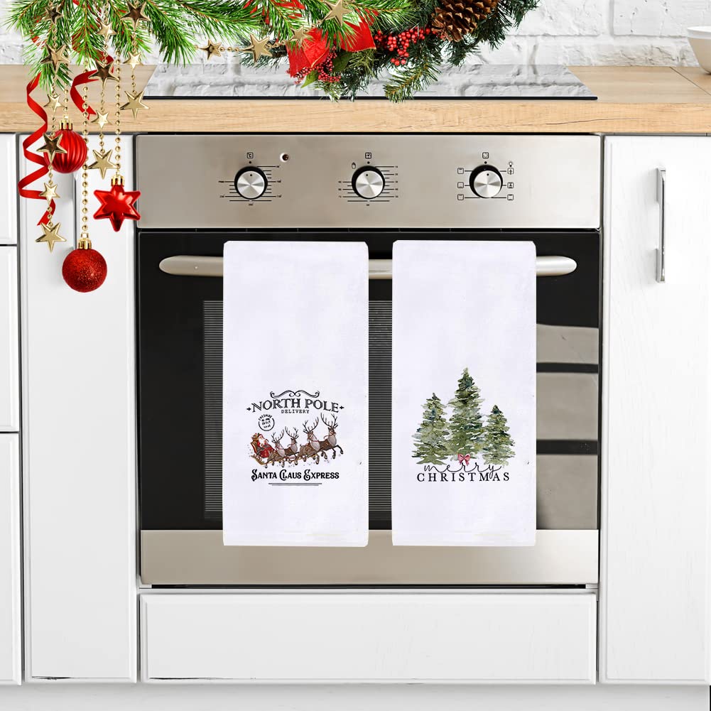 Weihnachts-Geschirrtücher 2er Set – Froher Weihnachtsbaum Motiv, Kariert, 45,7 X 71,1 Cm, Saugstark & Schnell Trocknend