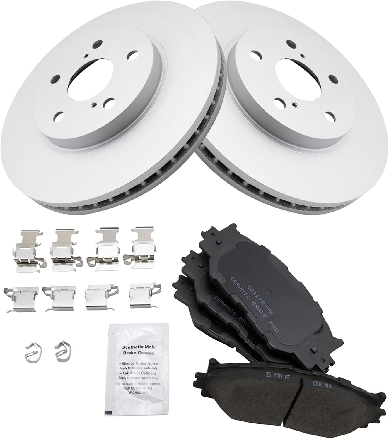 TRQ Front Brake Pad & Rotor Kit Brake Pads Brake Rotor Ceramic Premium G-Coated Compatible with 2006-2015 Lexus IS250