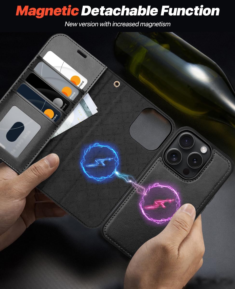 OCASE for iPhone 16 Pro Max Case Detachable Wallet Case with Card Holder, 2 in 1 Pu Leather Flip Folio with RFID Blocking Stand Wrist Strap Shockproof Phone Cover 6.9 Inch 2024, Graphite - Image 3