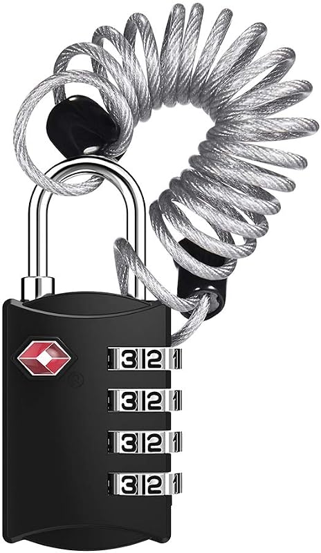 ZHEGE Luggage Lock, TSA Approved Travel Lock, 30In Flexible Cable (Black) | 4 Digit Combination Padlock for Suitcase, Backpack, Cabinet, Drawer