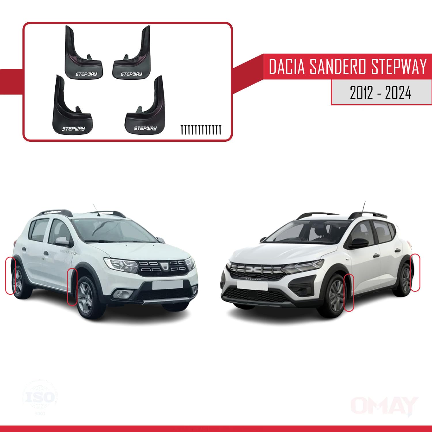 RE&AR Tuning Osłona przeciwbryzgowa do Dacia Sandero Stepway przód + tył 4-częściowy zestaw