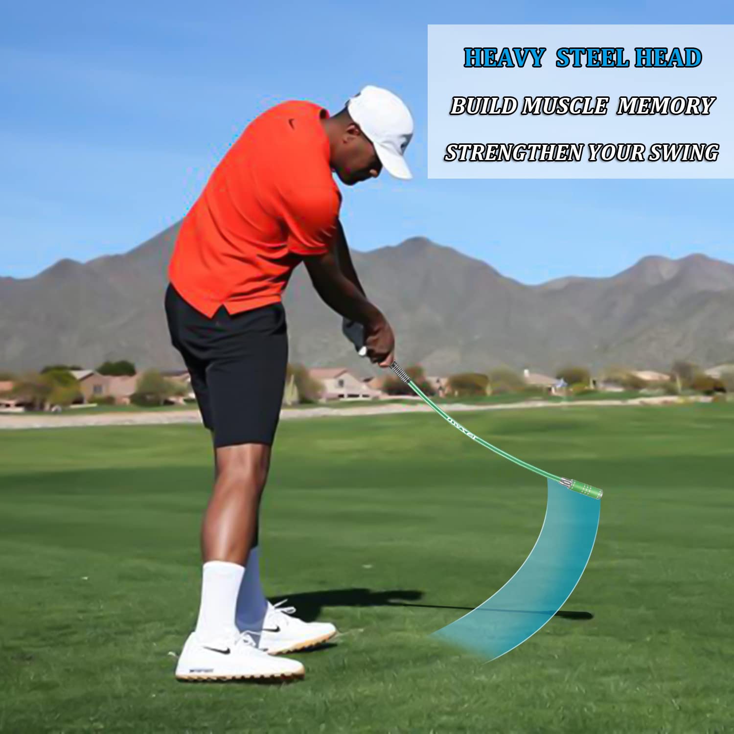 MAZEL Power Flex Golf Swing Trainer Aid for Tempo,Rhythm,Balance and Strength | Golf Warm-up Stick for Chipping,Driving and Hitting,Golf Arm Band Included (Green)