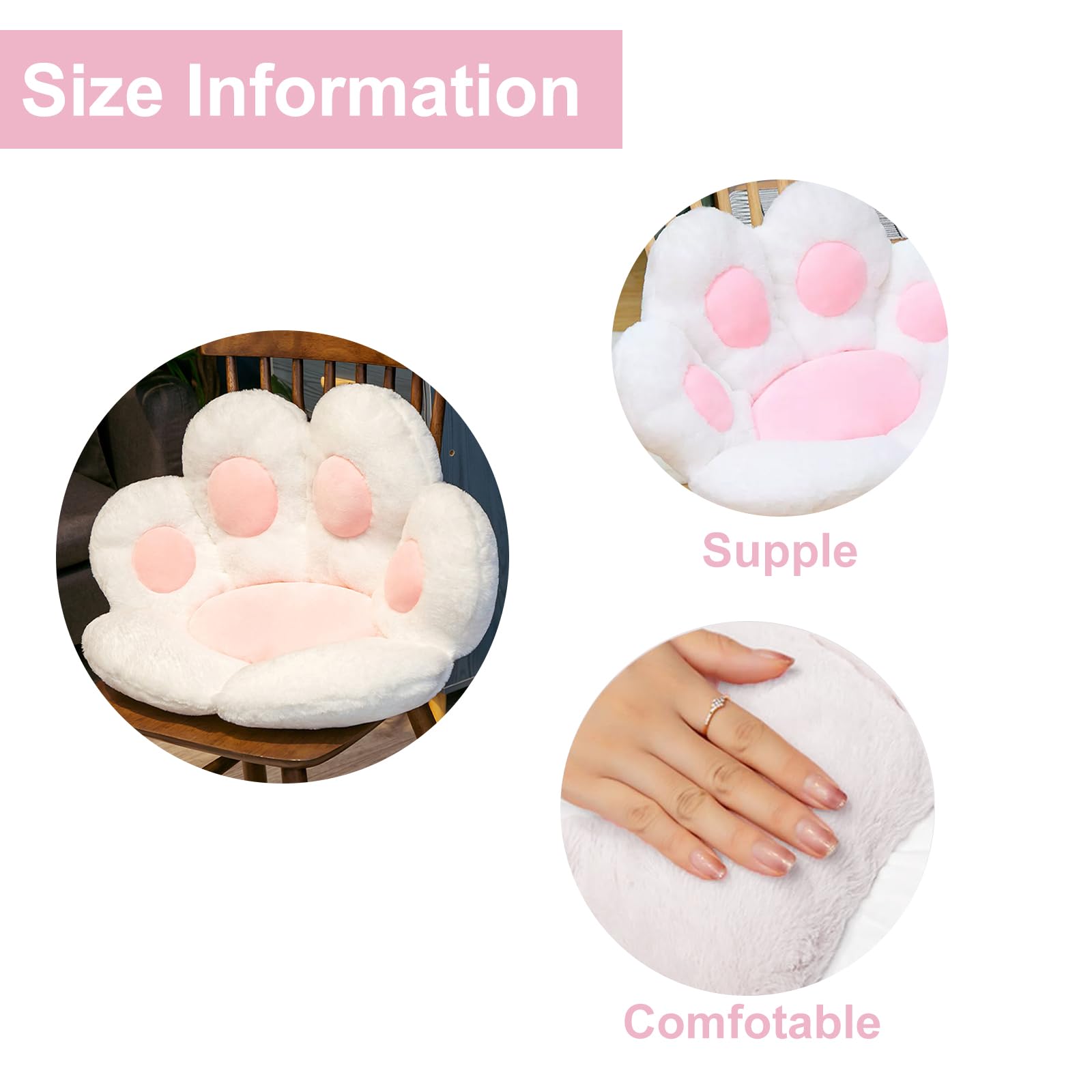 Cojín de asiento con forma de pata de gato, bonito cojín para silla de oficina, silla de juegos, silla de ruedas, asiento de coche, ciática, dolor de coxis (blanco)