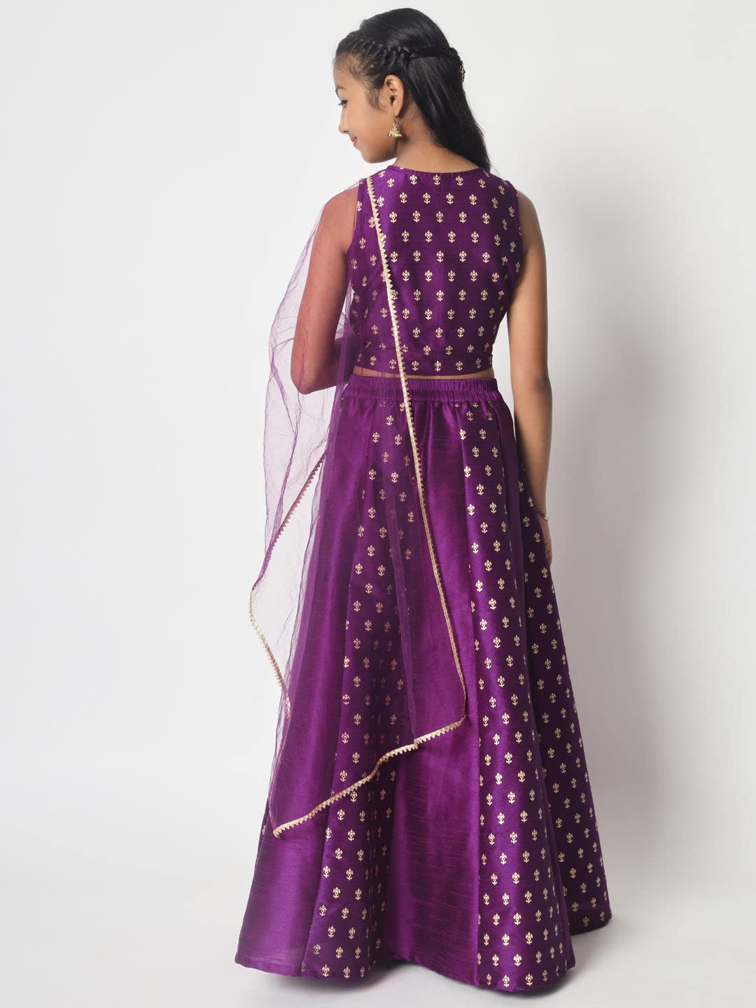 studio rasa Girls Dupion Block Printed Kalidaar Kids Lehenga Set for Wedding Festive Party (GLC12302/15-16_Purple_15-16yrs) 4