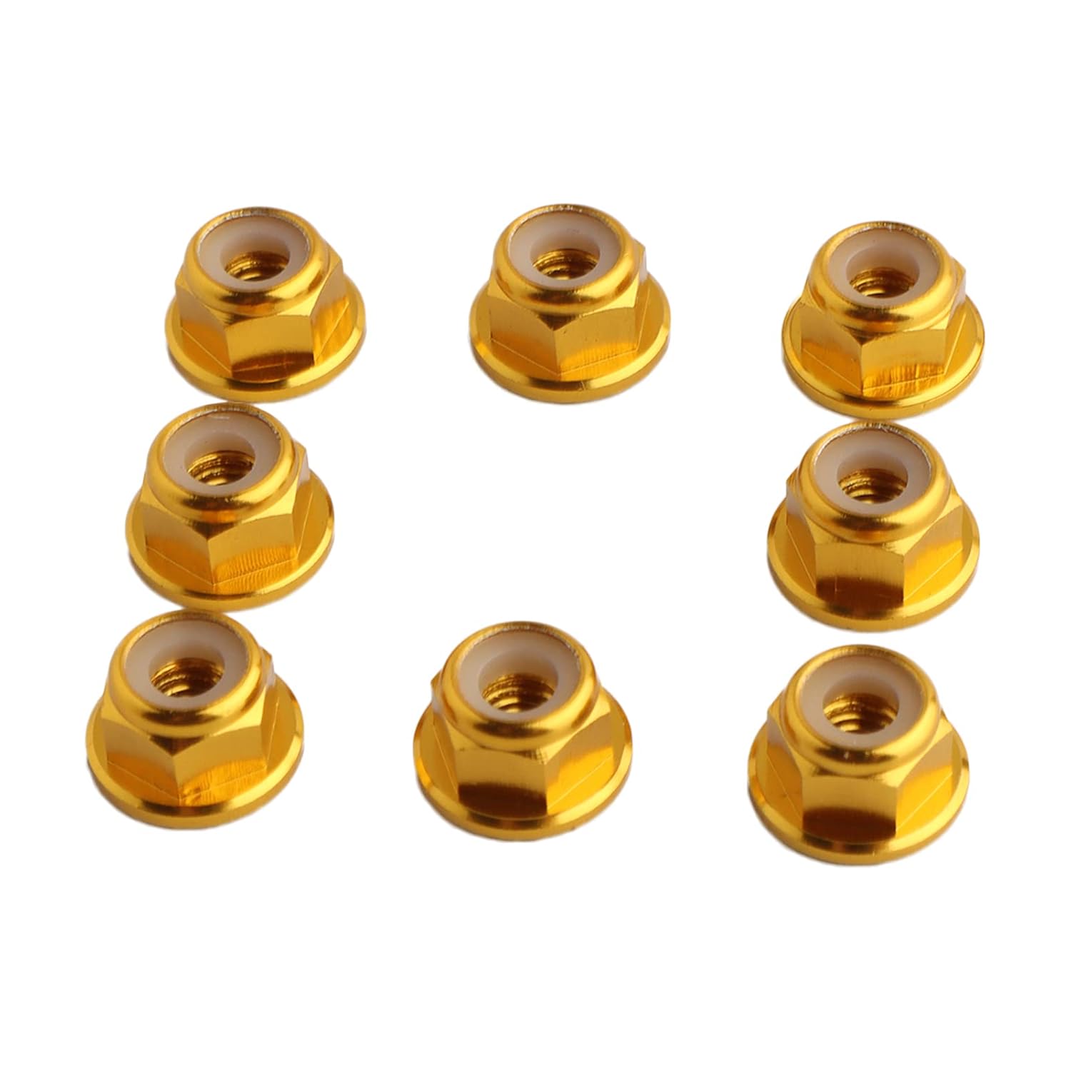 8PCS Flange M4 Lock Nuts Serrated Nylon Self-Tightening Aluminum M4 Wheel Hardware for Axial HPI TLR ECX Model RC Car Vehicles Upgraded Replacement Parts (Gold)