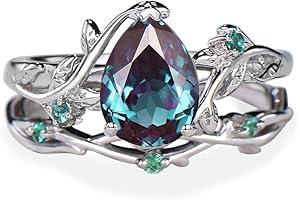 Exquisite Pear Moonstone Wedding Ring Set