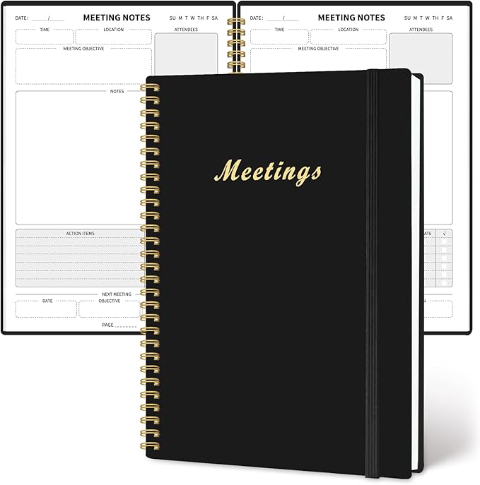 Meeting Notebook for Work with Action Items, Business Notebook for Note Taking, Work Notebook, Office Supplies for Men & Women,160 pages (7x10’’)
