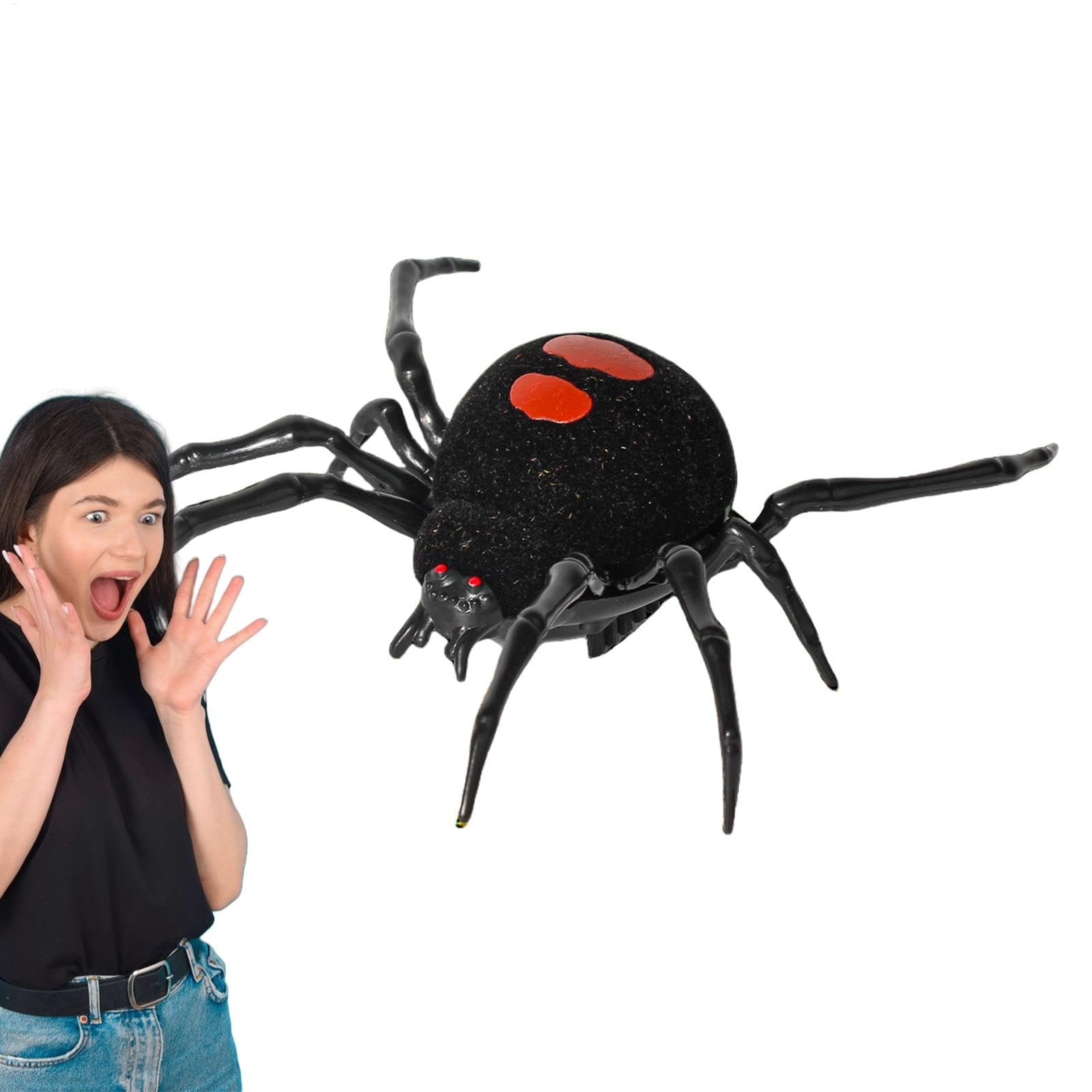 Crawling Black Spider - Battery-Powered Robotic Toy | Black Spider Simulation Animal | Giant Halloween Decorations, Kids Gag Joke Solution For Boyfriend, Girlfriend