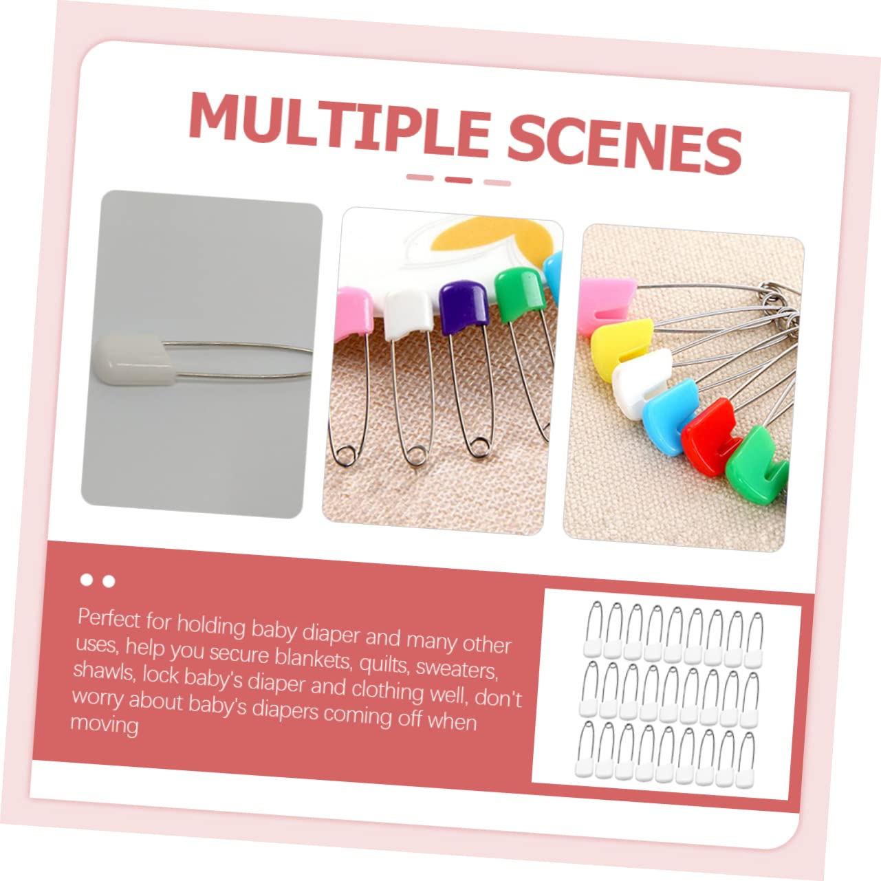 Operitacx 2sets Steel Plastic Material Baby Diaper Pin Locking Head Reusable Diapers Safety Lock Pins 100pcs*2