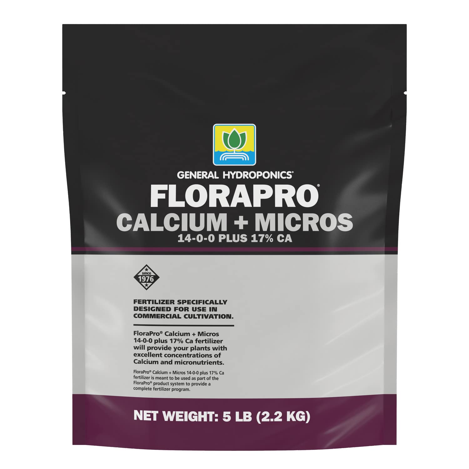 General Hydroponics FloraPro Calcium + Micros 14-0-0 Plus 17% Ca, Nutrient for Commercial Cultivation, 5 lbs., 5lb
