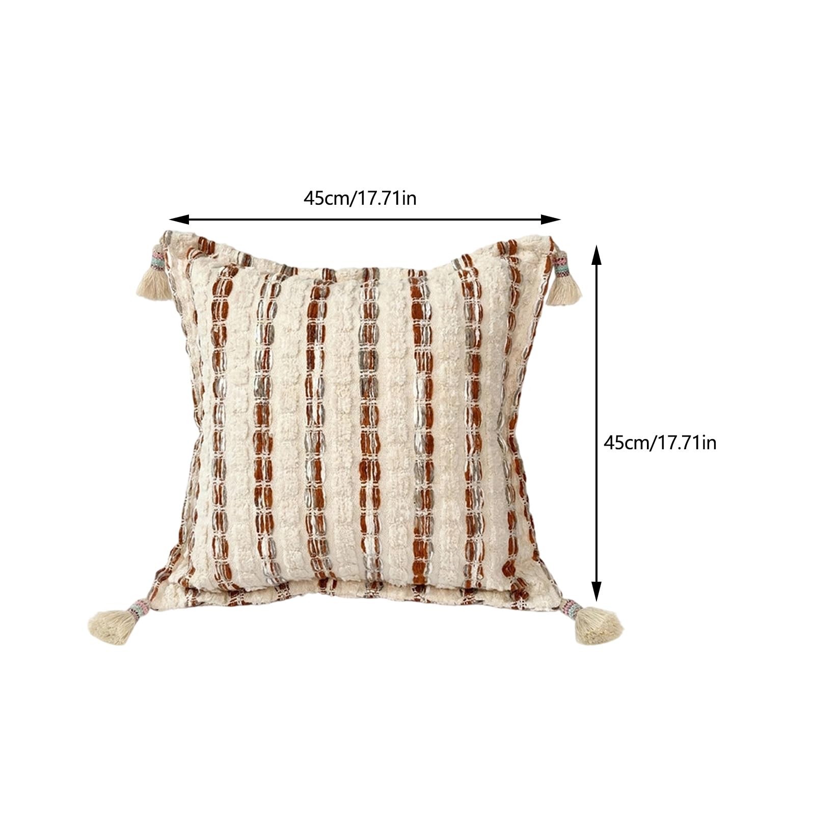 Cojín Cuadrado Decorativo de Terciopelo con Textura a Rayas con borlas e Inserto, 45x45cm, para decoración de sofá y Dormitorio, Funda de Almohada Decorativa con Inserto