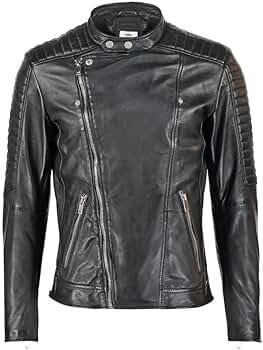 Men's Faux Leather Biker Jacket, Multi-Zipper, Quilted Shoulders