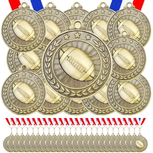 Image of Remuuly 60 Pcs Gold Award Medals 2 Inch Soccer Baseball Volleyball Football Cheer Trophy Medals Metal Awards Bulk with Neck Ribbons Trophy Prize Gifts for Sports Competitions