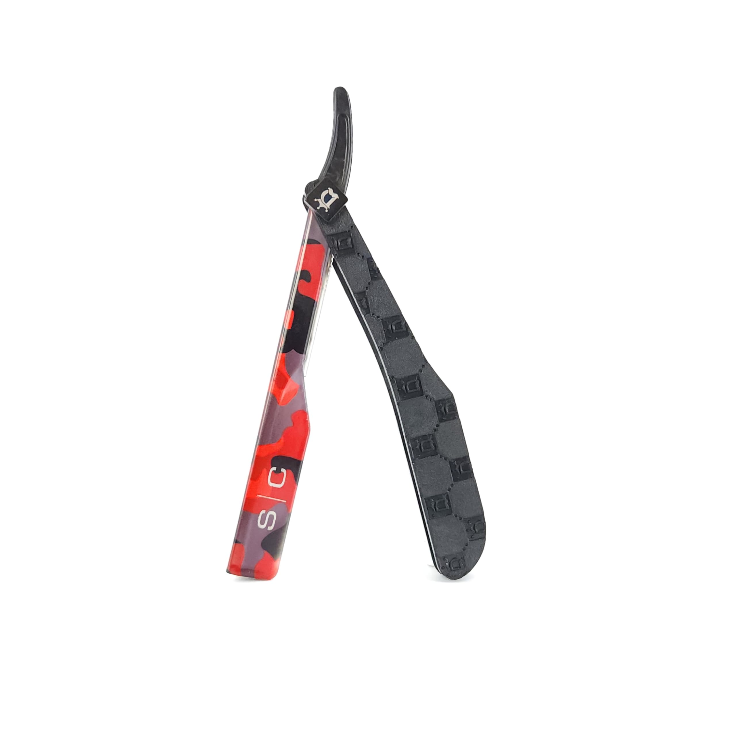 StyleCraft x Deluxe Line Professional Barber - Maquinilla de afeitar recta camuflaje rojo | Hoja no incluida