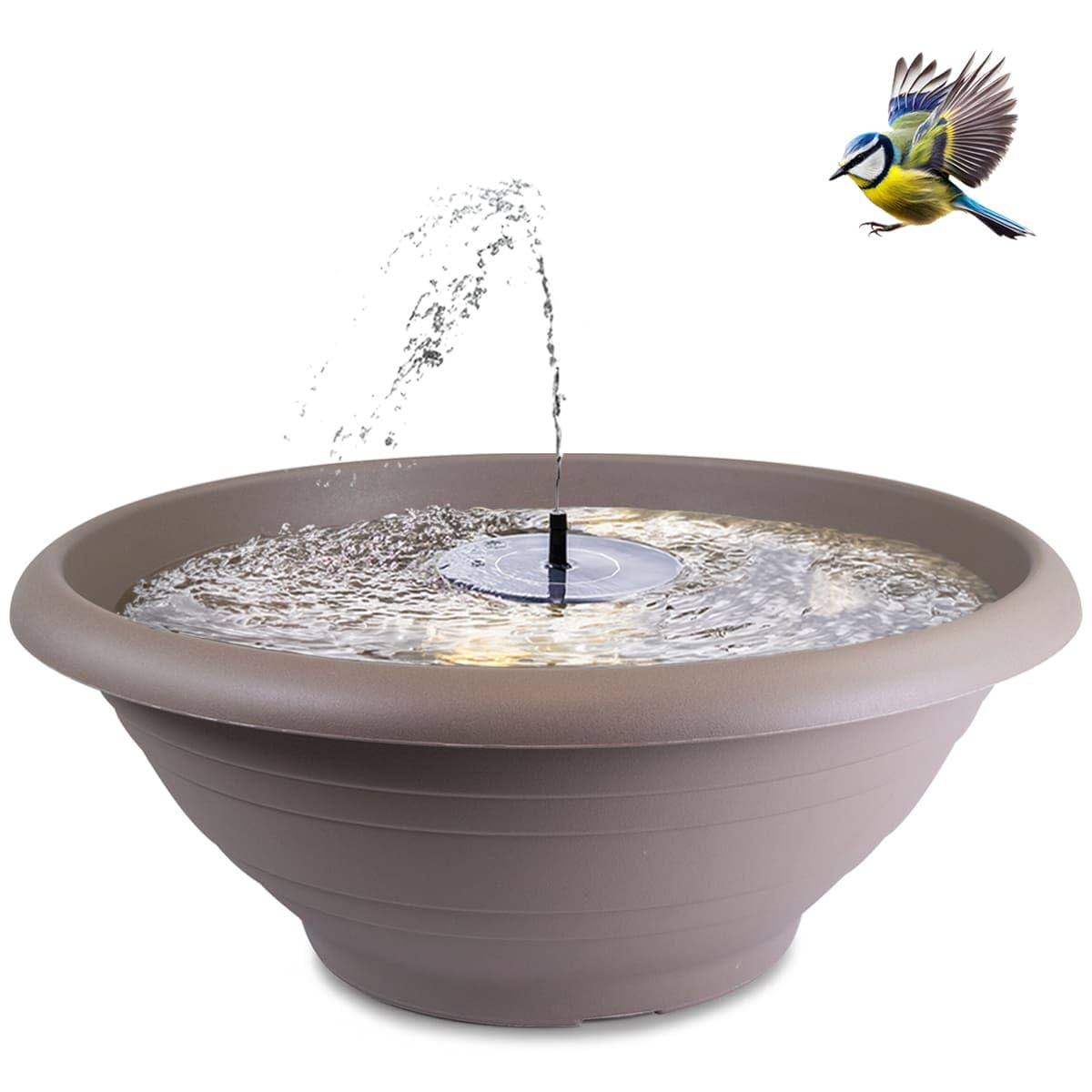 XXL Solar Fountain Set for Outdoor Use, 60 cm, Taupe Bowl, Decorative Bowl and Floating Solar Fountain Fountain as Outdoor Water Feature - Outdoor Garden Fountain as Balcony Bird Bath, Garden Bird