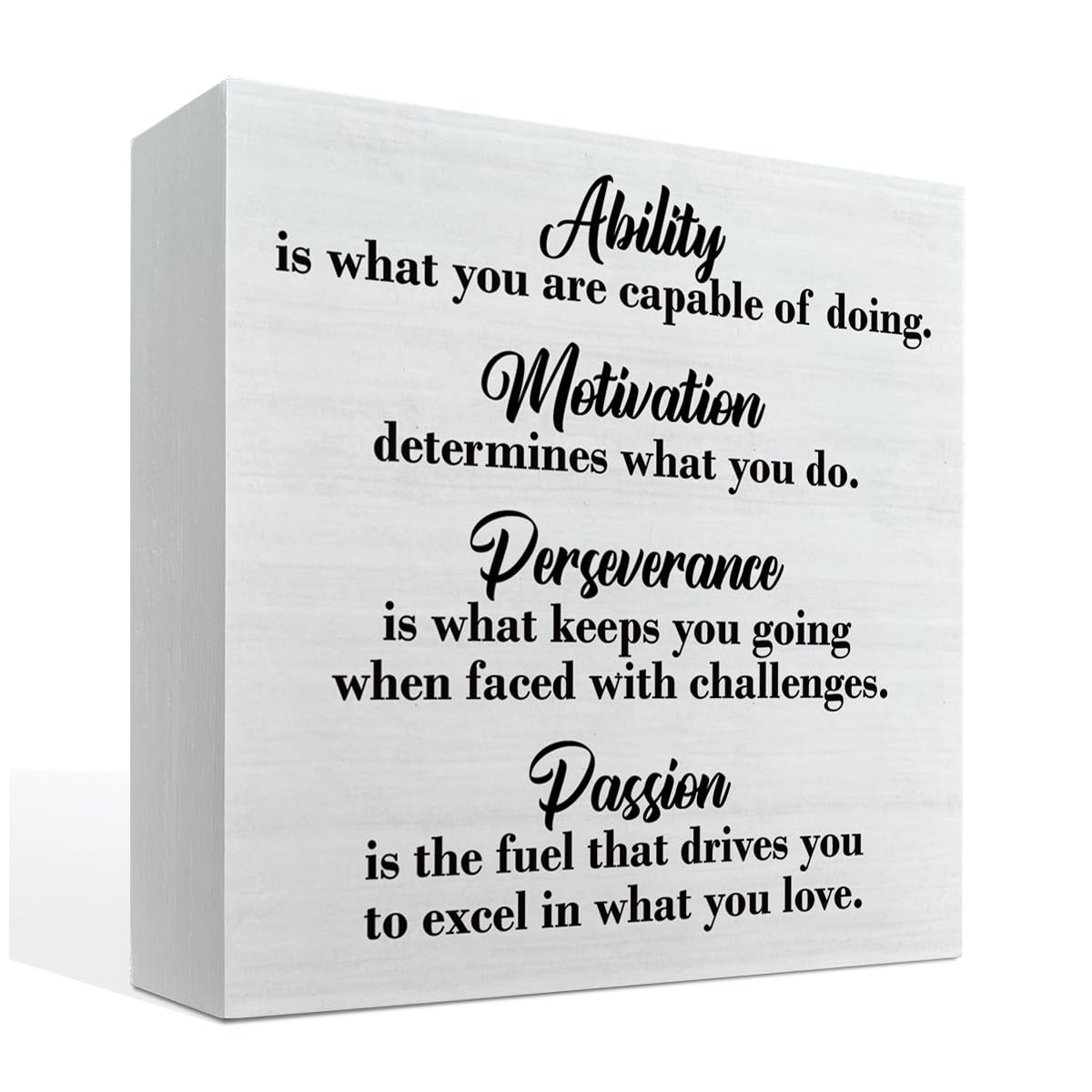 Inspirational Wood Plaque Sign - Ability Motivation Perseverance Passion, Box Sign Tabletop Decor 5x5inch, Farmhouse Decor for Shelf, Motivational Decor for Home Office Cubicle Classroom