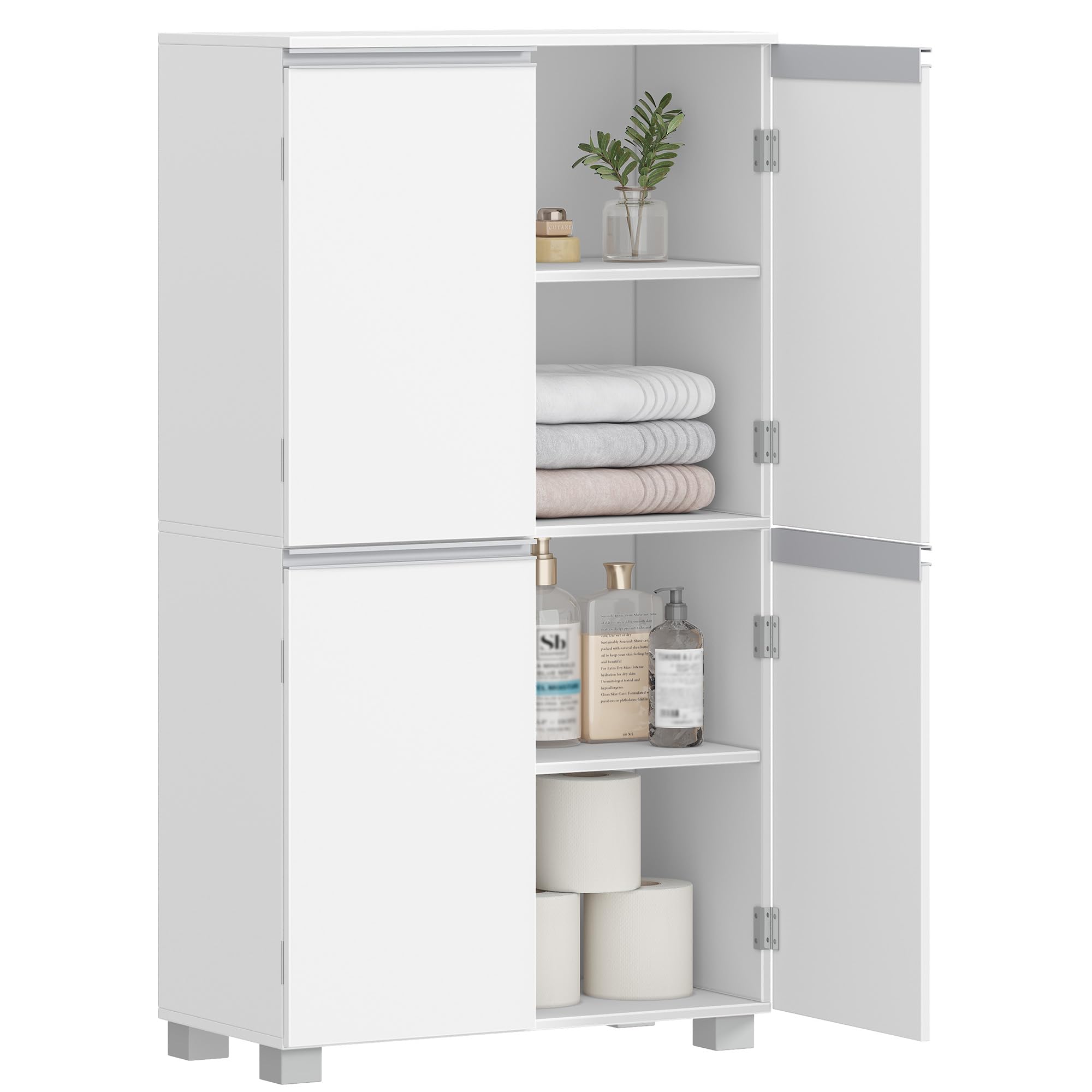 HEXCELEN Armoire de Salle de Bain, Meuble de Rangement avec 4 Portes Blanc | Placard de Cuisine avec Étagères Réglables, Adaptée au Salon, à La Salle de Bain, à La Buanderie, 30 x 60 x 110 cm