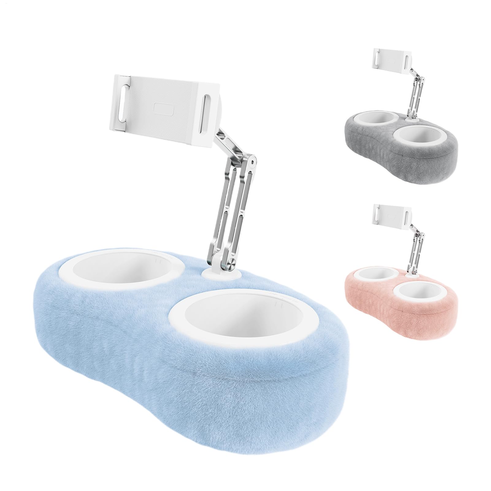 Supporto portatile per tablet – Morbido in peluche con supporto regolabile | in altezza | Supporto in alluminio girevole a 360° per videochiamate live stream, lettura su divano, tavolo in