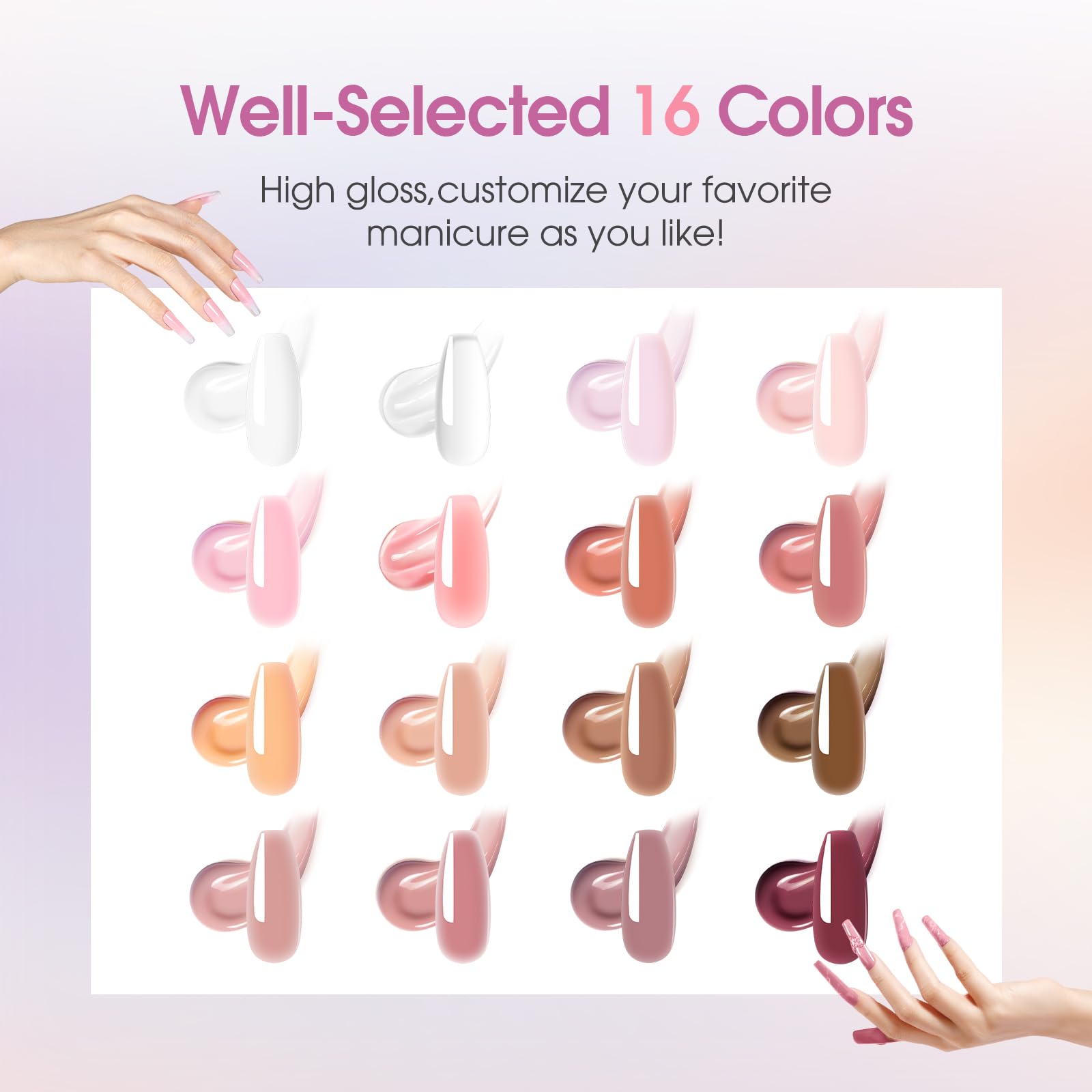 ROSALIND Acrygel Kit Complet, 16 Couleurs 10 ml Gel pour Extension d’Ongle Avec Lampe UV, Base & Top Coat et Outils de Manucure, Gel Construction Ongle UV Set de démarrage pour DIY Nail Art