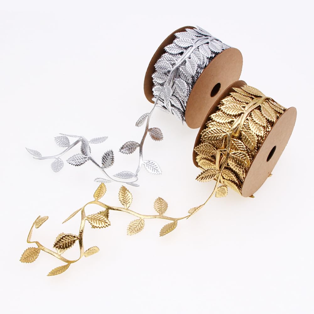 Glarks Lot De 5 Rouleaux De Ruban En Toile De Jute Naturelle Tressée Avec Feuilles De Vigne Artificielles, Ruban Décoratif Pour Décoration De Jungle, Mariage, Maison, Jardin De 10 M