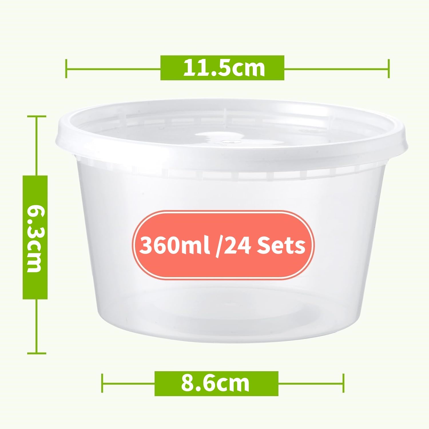 LATERN 24 Stück Kunststoffbehälter mit Deckel, 360ml /12oz Wiederverwendbare Aufbewahrungsbecher für Lebensmittel Auslaufsicher Vorratsbehälter für Suppen Deli-Cups zum Essenszubereitung