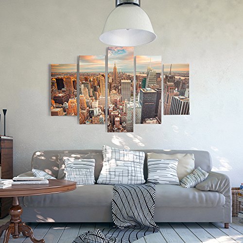 Feeby Quadro su Tela 5 Pezzi New York Tramonto