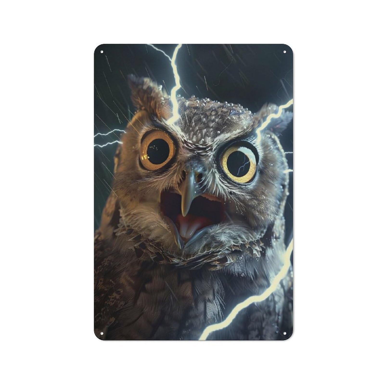 Junmoney Owl Lightning Industrial Metal Wall Sign 30X20cm Featuring Urban Room Decor For Loft, Studio, Office Or Creative Room