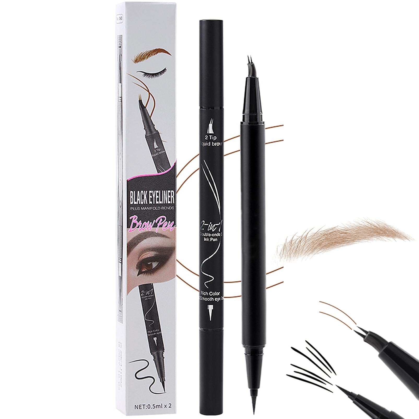 Microblading Augenbrauenstift Wasserfest – 2-in-1 Mit Mikrogabel & Pinsel, Schweißfest (Braun)