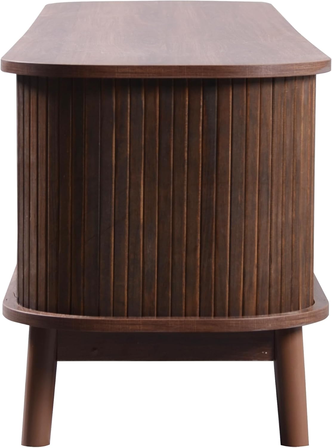 Ball & Cast TV Stand for TVs up to 75",Modern Entertainment Center with 2 Sliding Doors and 2 Rattan Drawers,TV Media Console w/Storage Cabinets and Solid Wood Legs for Living Room,Natural+Brown