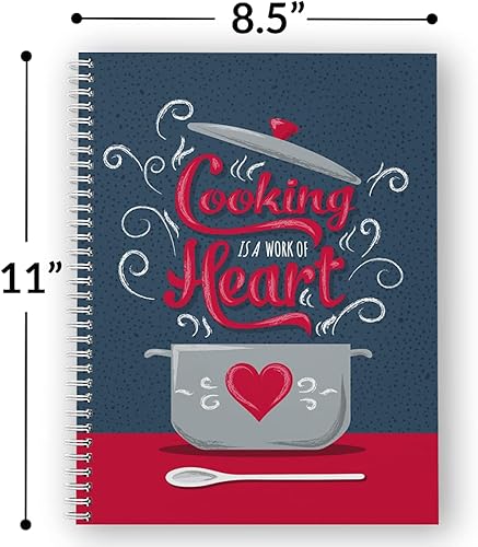 Miniatura 3 de Cuaderno de tapa blanda para cocinar con corazón de 8.5 x 11 pulgadas, 120 páginas de recetas, cubierta laminada brillante duradera, espiral de