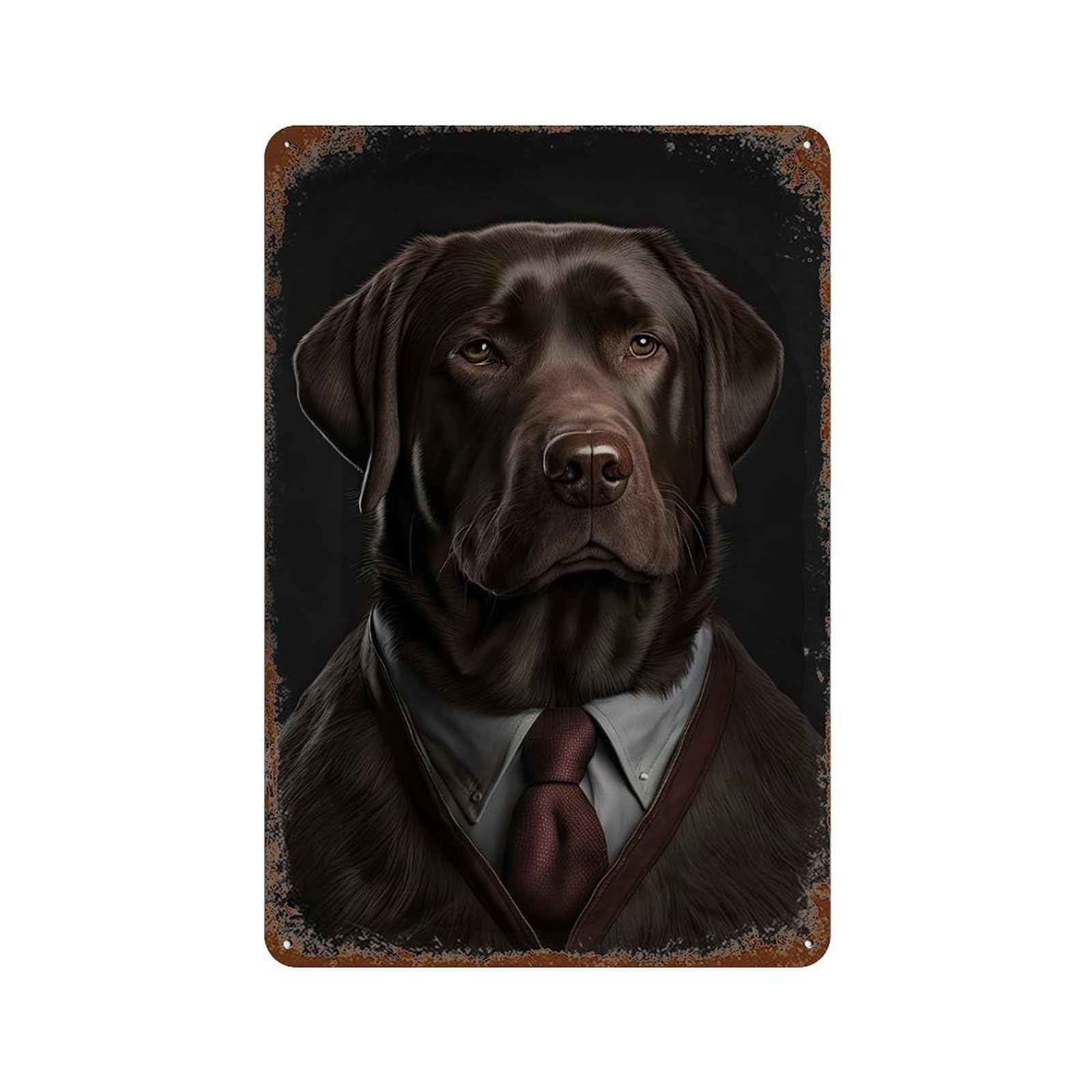Labrador in A Mens Suit 11.8"x7.9" Rust Effect Tin Sign, Vintage Wall Decor for Farmhouse, Kitchen And Entryway Decor