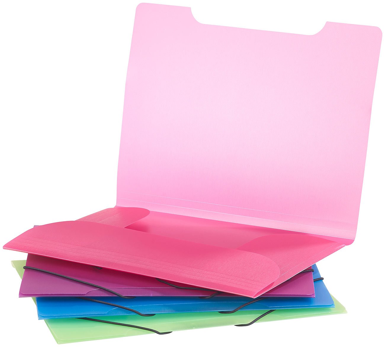 Aktenmappen: 16er-Set Eckspanner-Einschlagmappen mit Gummizug, Kunststoff, 4 Farben (Ordnungsmappe, Orgamappen, Farbe)