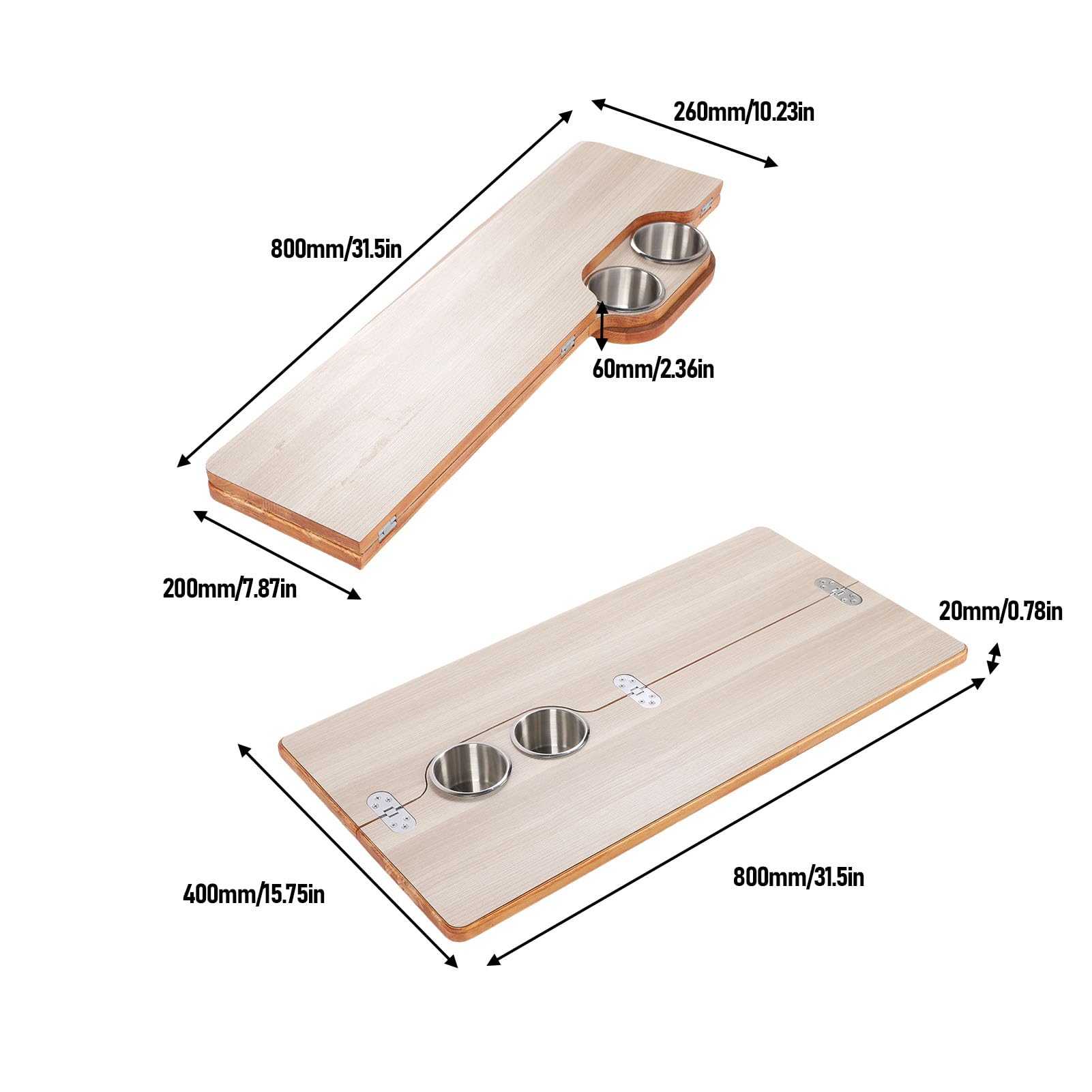 Tbest Klappbare Wohnmobil-Tischplatte, 80 X 39 cm, Massivholz, mit 2 Getränkehaltern für Arbeiten Am Yachtdeck (Holzfarbe)