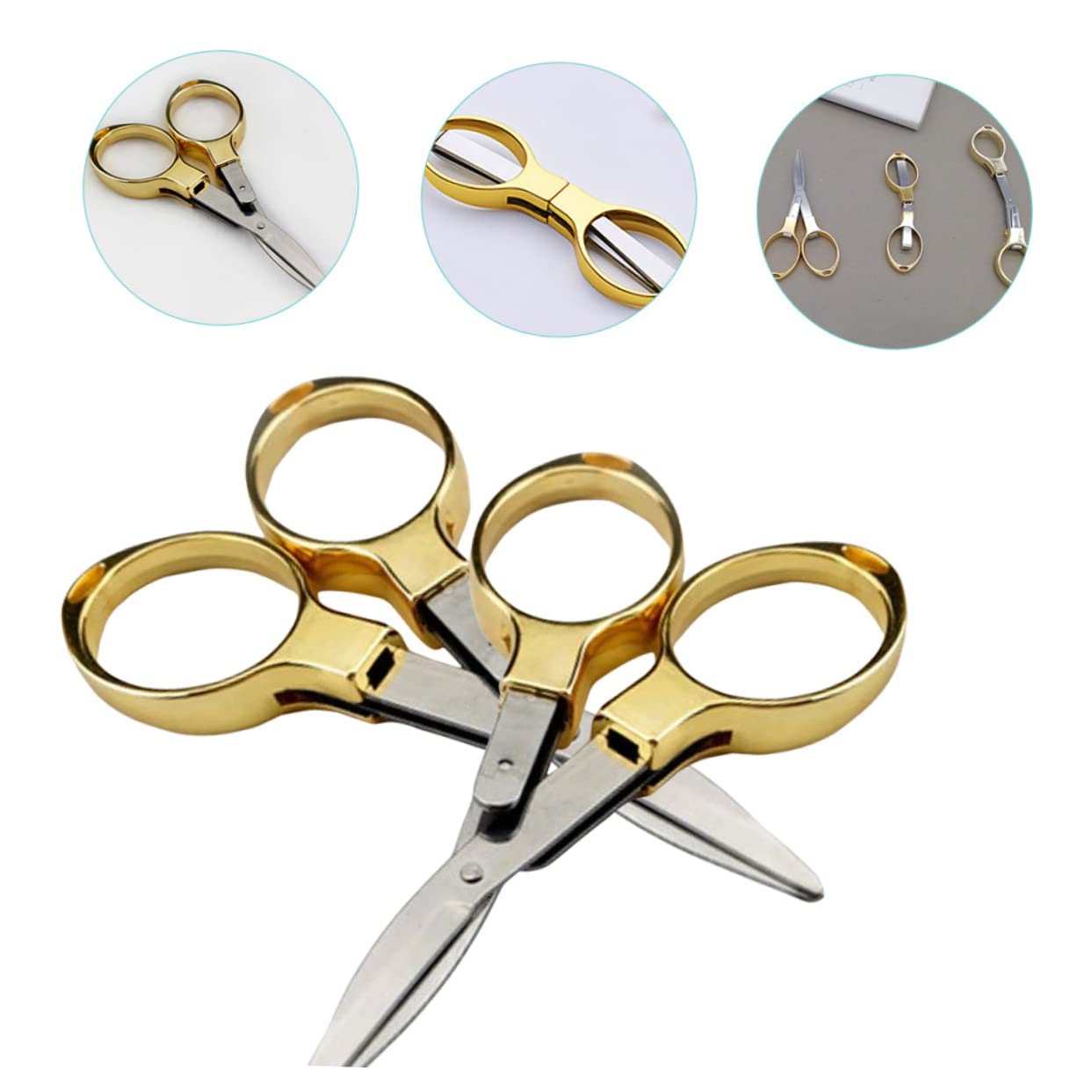 NUOBESTY 3 Set Forbici Pieghevoli Di 8 Parole Forbice Per Ufficio Forbici Di Sicurezza Piccole Forbici Da Cucito Forbici Per Filati Forbice Da Cucina Acciaio Inossidabile Golden 2 Pezzi * 3