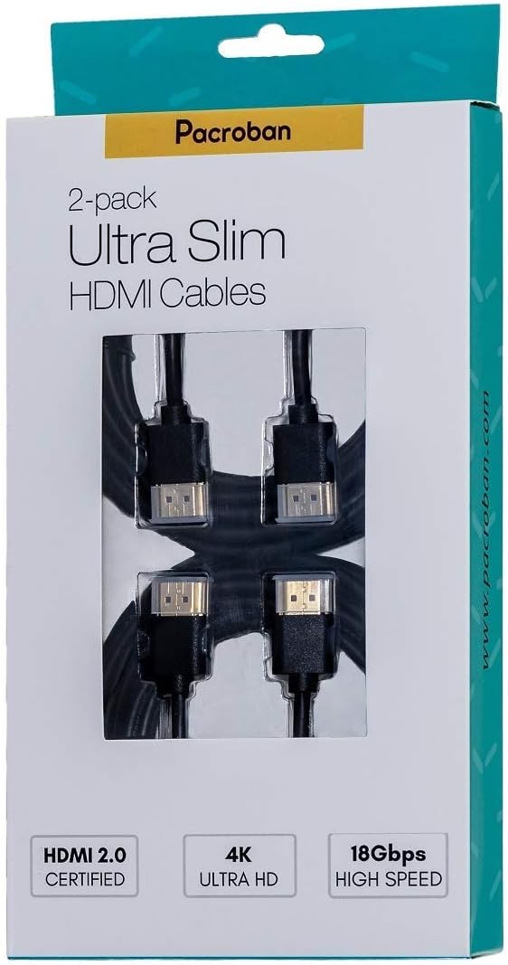Pacroban Slim 3ft-2Pack 4K HDMI Cable 2.0 4K (3840x @60Hz), High Speed 18 Gbps, DTS-HD Master Audio, HDR deep Color, Compatible with Blu-ray, Gold-Plated Connectors Cable