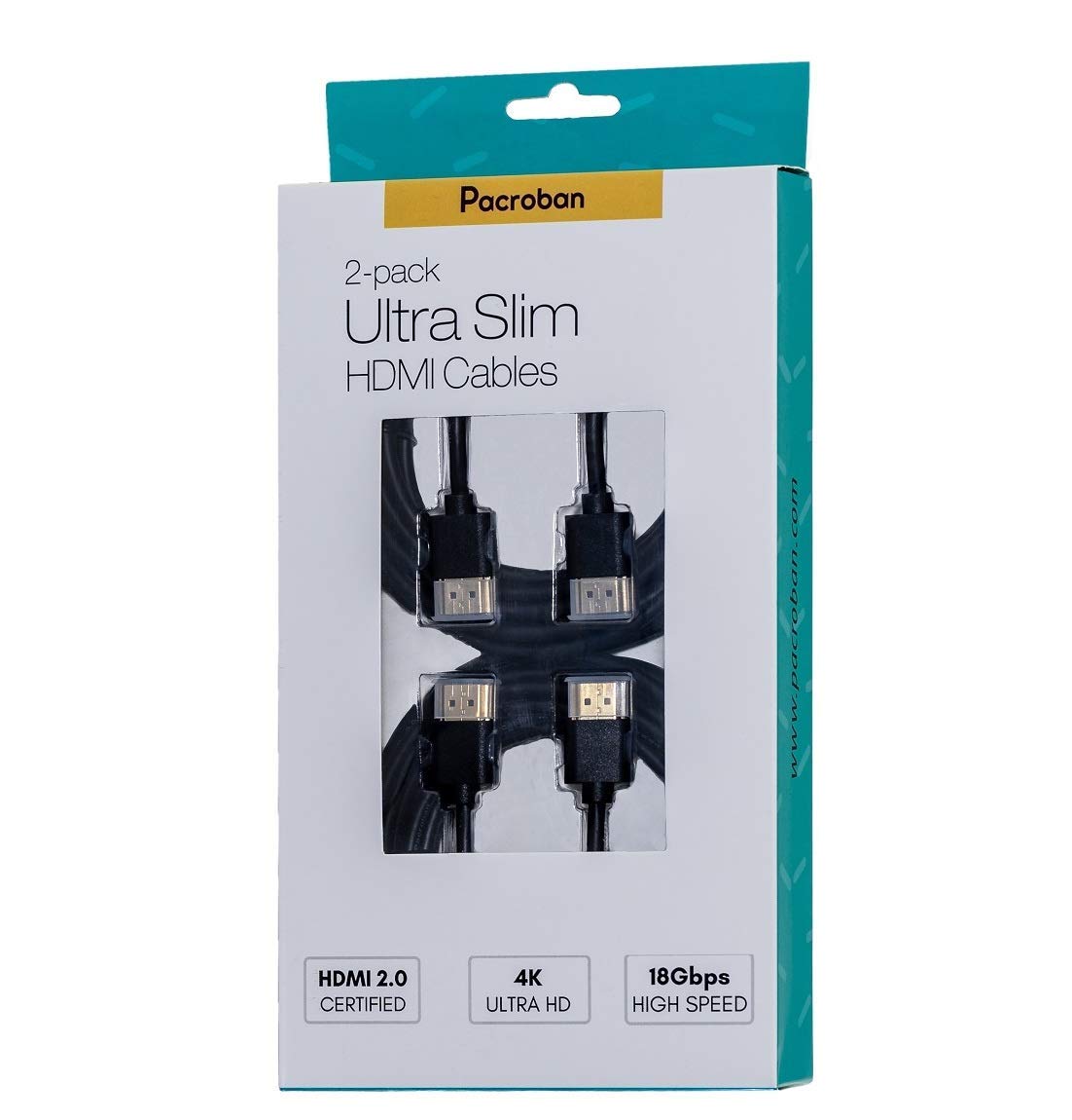 Pacroban Slim 3ft-2Pack 4K HDMI Cable 2.0 4K (3840x @60Hz), High Speed 18 Gbps, DTS-HD Master Audio, HDR deep Color, Compatible with Blu-ray, Gold-Plated Connectors Cable