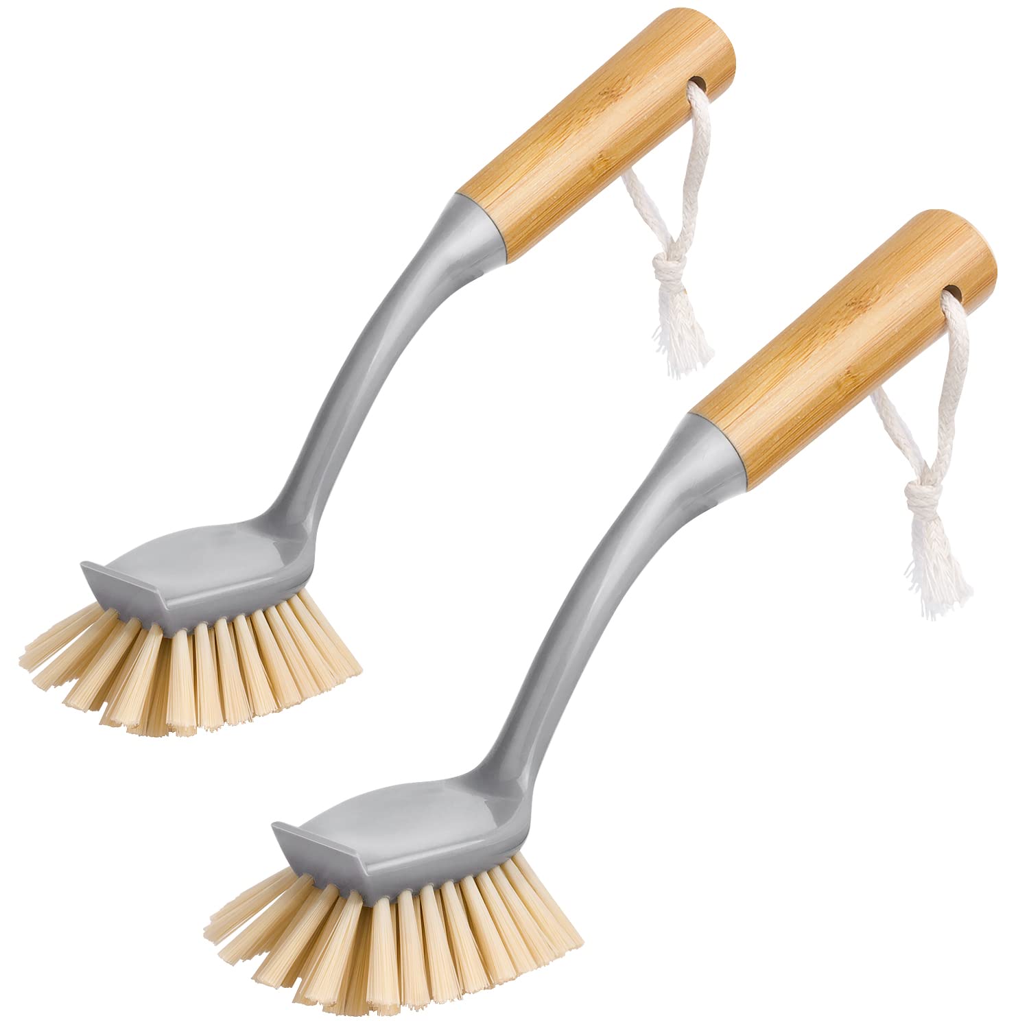 MR.SIGA Brosse à Vaisselle Radiale avec Grattoir Intégré à Long Manche en Bambou, Brosse à Récurer pour Nettoyage des Plates, Ca